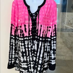 Bright Pink Black Ombré Spring Top Nygard Medium